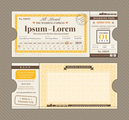 first class ticket with wedding invitation templates vector