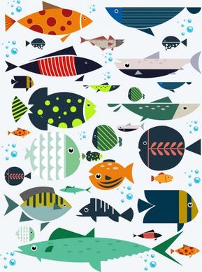 fish background colorful flat icons decor