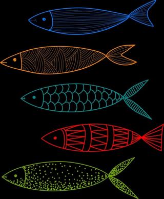 fish drawing dark colorful flat sketch