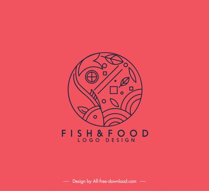fish food logo template classical handdrawn flat sketch