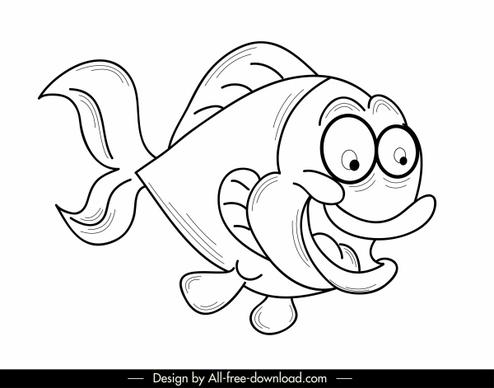fish icon funny emotion sketch handdrawn cartoon character