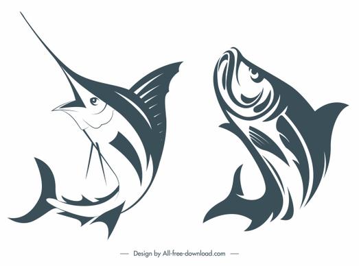 fish species icons dynamic handdrawn sketch