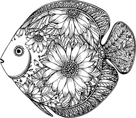 fish with floral design vector