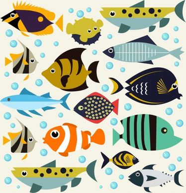 fishes background multicolored cartoon icons