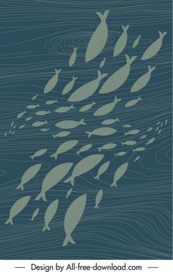 fishes background template classical flat silhouette sketch