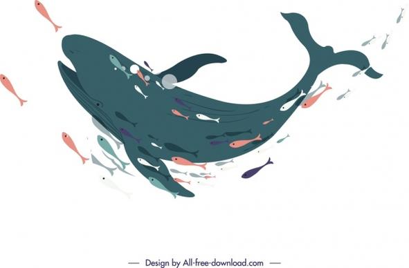 fishes painting swimming whale icon cartoon sketch