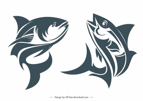 fishes species icons motion design classic handdrawn