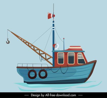 fishing boat painting colorful flat sketch