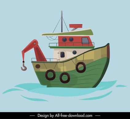 fishing boat painting flat classical sketch