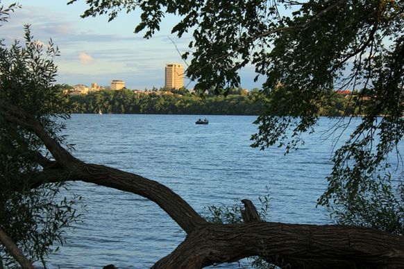 fishing boat through the trees in madison wisconsin