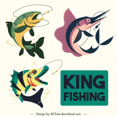 fishing design elements hunted fishes sketch classic design