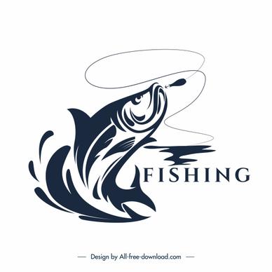 fishing logo template dynamic design handdrawn classic sketch