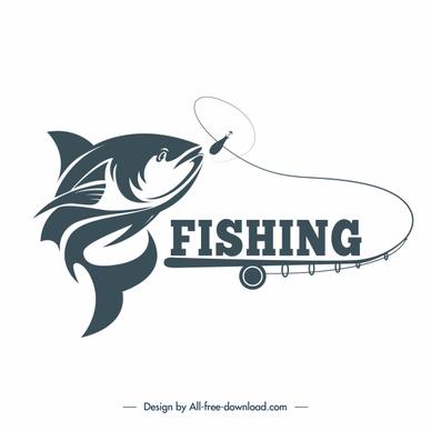 fishing logo template dynamic handdrawn fish rod sketch