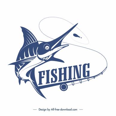 fishing logotype fish rod sketch classical design