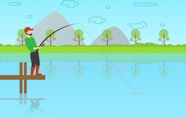 fishing man theme colored cartoon style design