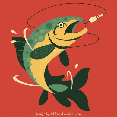 fishing painting hunted fish hook sketch dynamic design