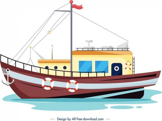 fishing ship painting colored cartoon sketch