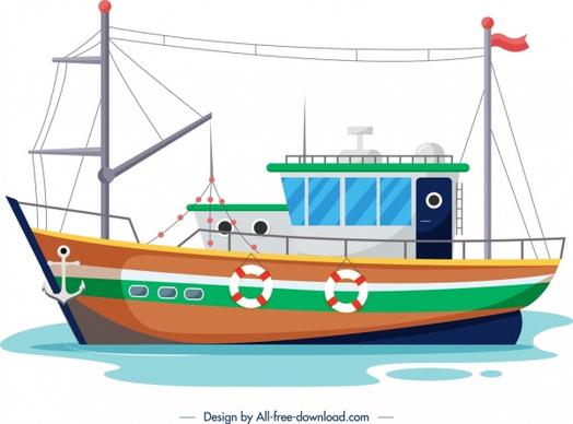 fishing ship template colored modern sketch