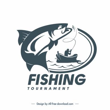 fishing tournament logotype fish boat sketch silhouette design