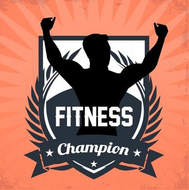 fitness champion medal template athlete silhouette icon decor