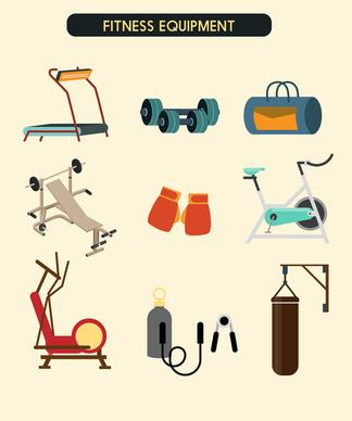fitness equipment icons collection vector with color style