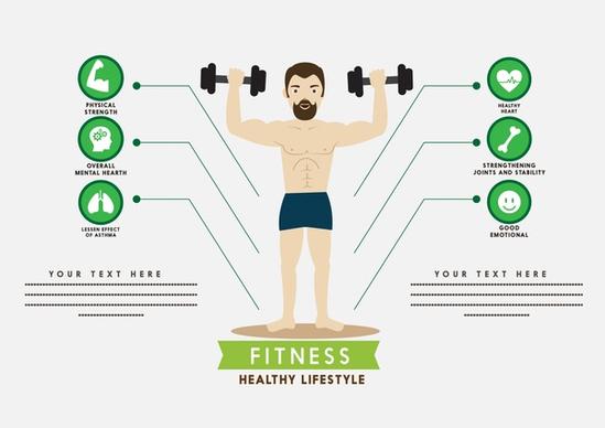 fitness infographic male playing gym and icons design