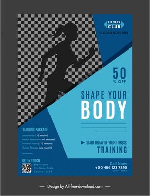 fitness leaflet template, checkered silhouette geometry layout