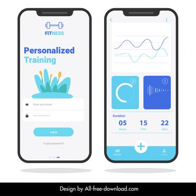fitness mobile app design elements bright flat charts texts layout