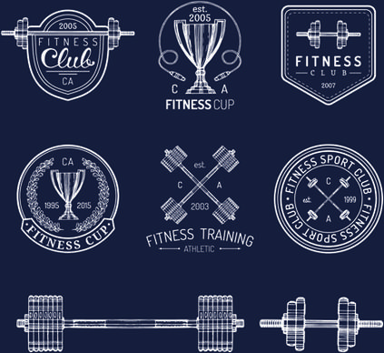 fitness training label with logotype vector set