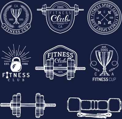 fitness training label with logotype vector set