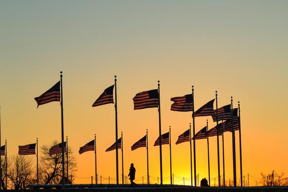 flags and sunset