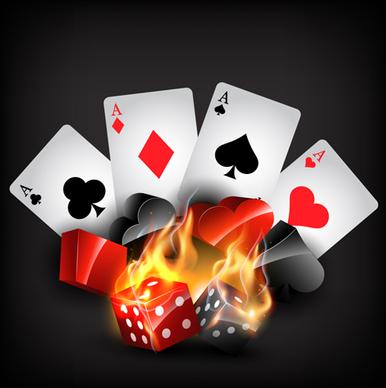 flame elements casino cards vector graphics