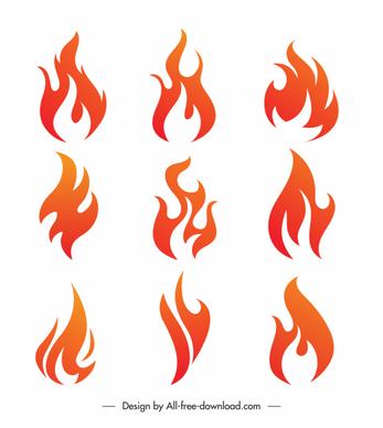 flaming fires icons red shapes sketch dynamic flat