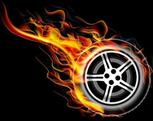 flaming tyre background dark design style