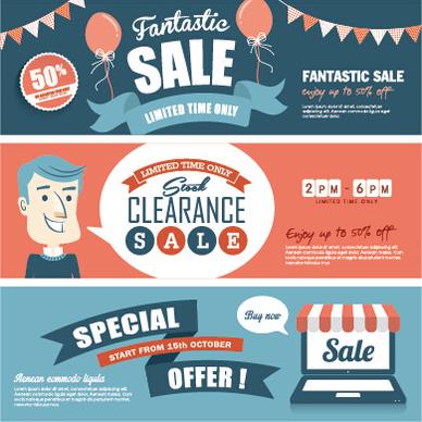 flat styles sale banners vector set