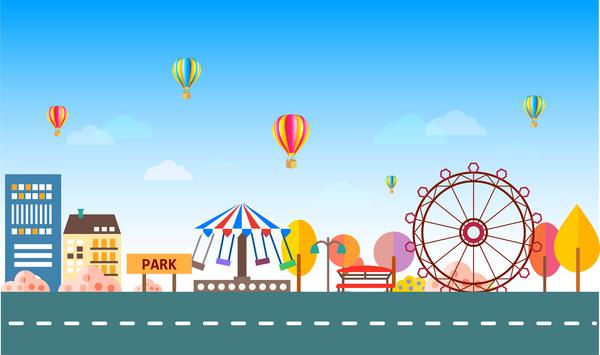 flat vector of colored background of amusement park