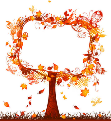 floral autumn tree frame vector
