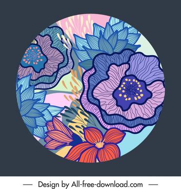 floral background template colorful vintage handdrawn circle isolation