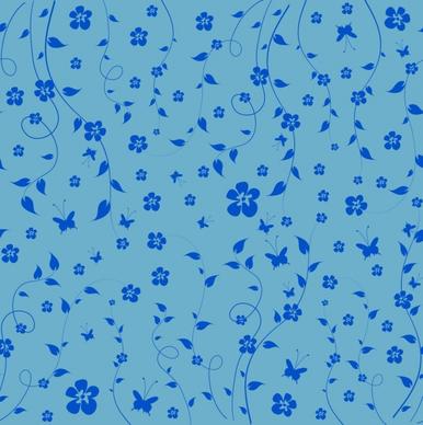 floral butterflies pattern background blue curves style