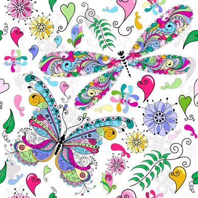 floral butterflies seamless pattern vector set
