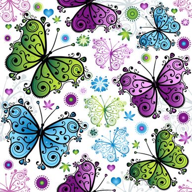 floral butterflies seamless pattern vector set