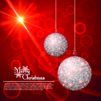 floral christmas ball red background vector