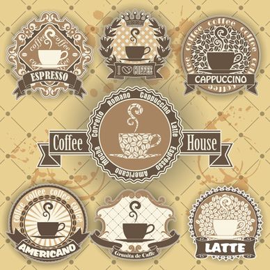floral coffee house labels design vector
