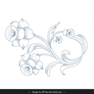 floral decoration design elements handdrawn baroque stylized lily of peru outline