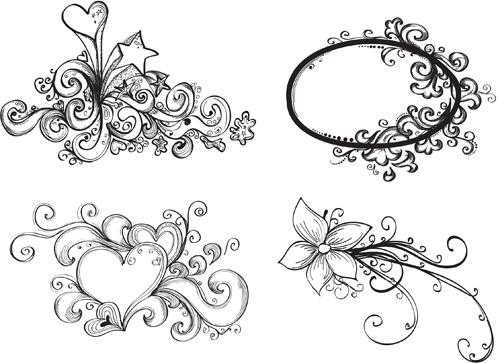 floral drawing elements free vector