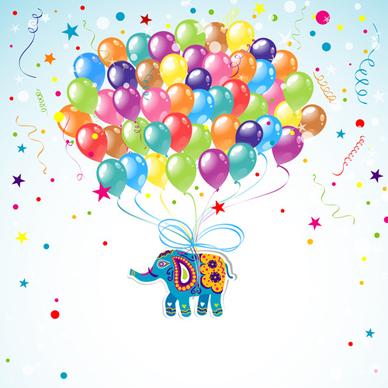 floral elephants with happy birthday background vector