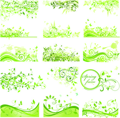 floral green ornaments vector set