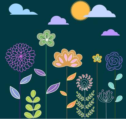 floral icons design colorful cartoon style