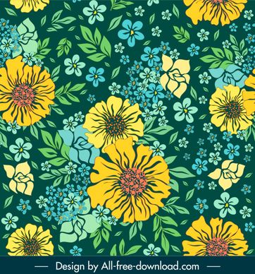 floral pattern template luxuriant colorful classic handdrawn design