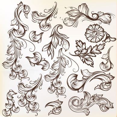 floral swirl ornament design vector